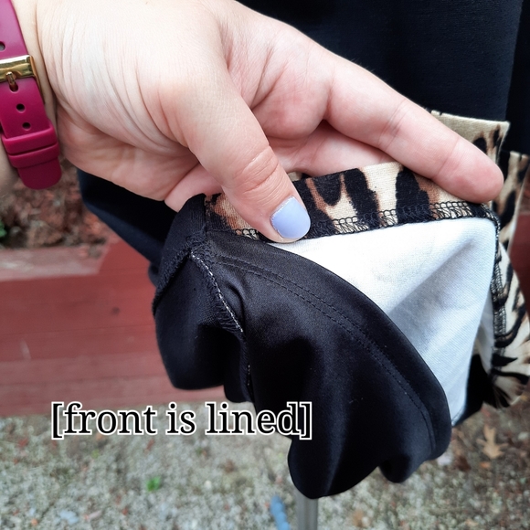 Chico's Asymmetric Leopard Colorblock Print Ponte Stretch Dress Slimming Petite - Picture 9 of 11